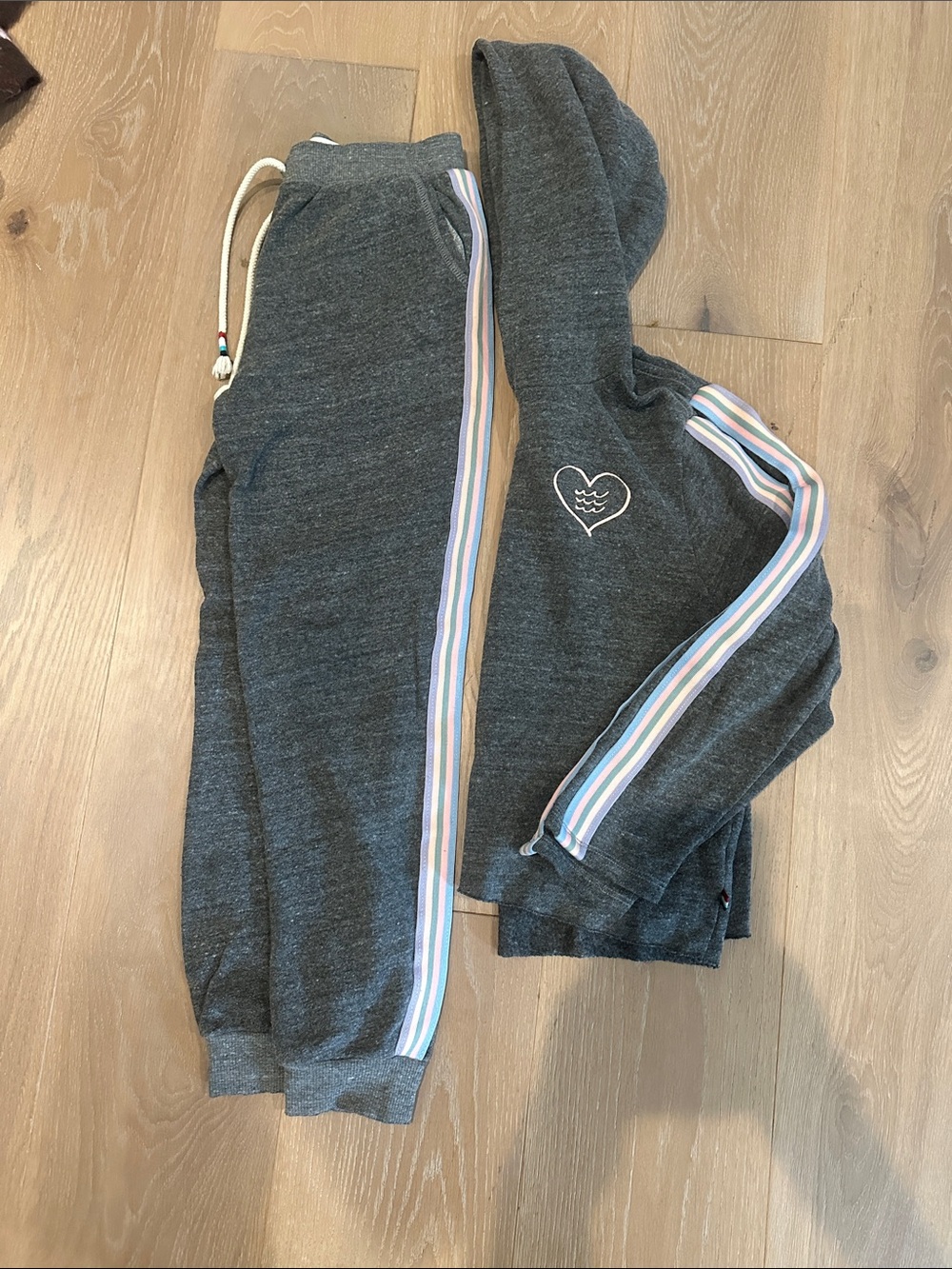 Sol Angeles Kids Charcoal Gray Hoodie & Jogger Set with Pastel Stripe Trim